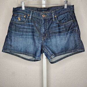 Polo Ralph Lauren Sport Denim Shorts Women's Blue Embellished Logo Casual Sz 10